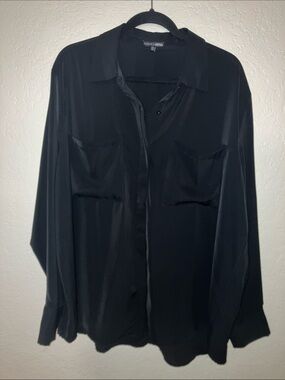 Fashion Nova Black Long-Sleeve Button Blouse